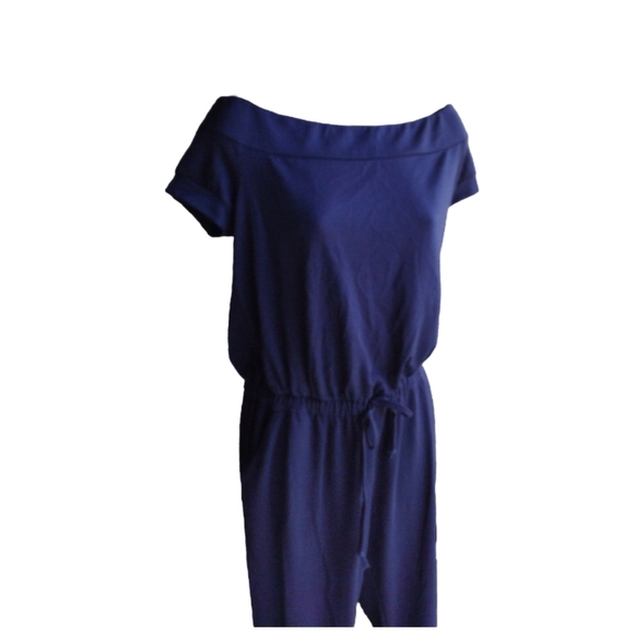 NY & Company Navy Boat Neck Stretch Joggers Jumpsuit Sz M - Picture 3 of 5